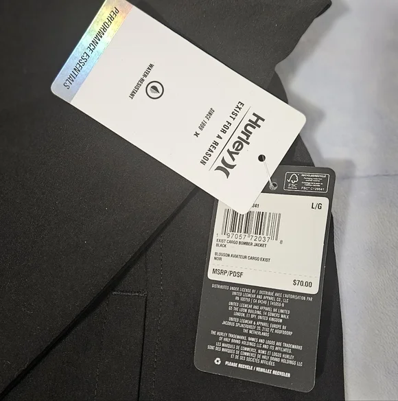 Hurley men's black windbreaker jacket with full zip closure Size L - Picture 11 of 16